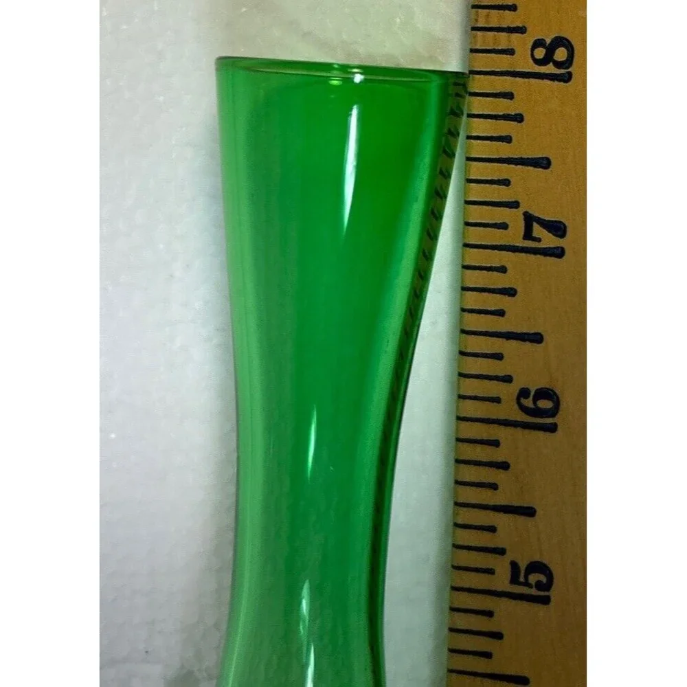 Green Glass Clear Bottom Skinny Single Stem Bud Vase